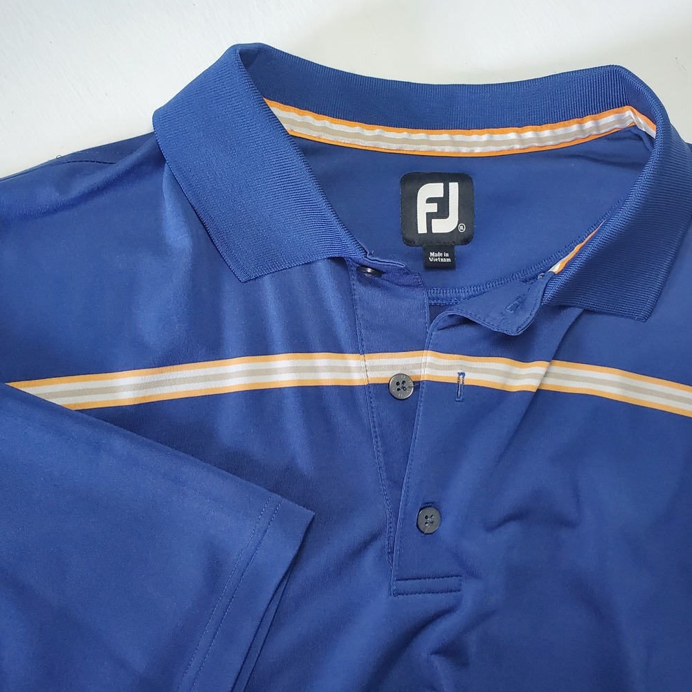 FJ FootJoy Shadow Ridge XL Golf Polo Shirt Blue Orange‎ Stripe Menswear